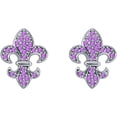 thumbnail image 1 of 925 Sterling Silver 14K White Gold Plated Round Cut Amethyst Birthstone Fleru De Lis Symbol Lily Flower Stud Earring Gift for Women, 1 of 1