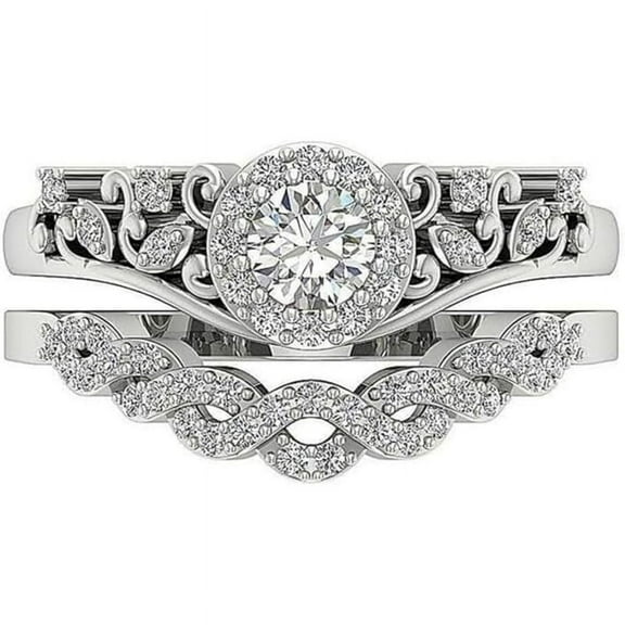 925 Sterling Silver 14K White Gold Plated Round Cut White Diamond Vintage Art Deco Engagement Bridal Ring Set For Women