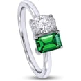 thumbnail image 1 of 925 Sterling Silver 14K White Gold Plating Emerald Shape Green Emerald & Oval Shape White Diamond Toi Et Moi 2-Stone Engagement Wedding Ring For Women, 1 of 1
