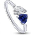 thumbnail image 1 of 925 Sterling Silver 14K White Gold Plating Heart Shape Blue Sapphire & Pear Cut White Diamond Toi Et Moi 2-Stone Wedding Engagement Ring For Women, 1 of 1
