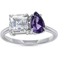 thumbnail image 1 of 925 Sterling Silver 14K White Gold Plating Pear Shape Amethyst & Asscher Cut Toi Et Moi 2-Stone Engagement Anniversary Promise Ring For Women, 1 of 1