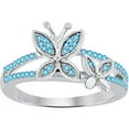 thumbnail image 1 of 925 Sterling Silver 14K White Gold Plating Round Cut Gemstone Blue Topaz Butterfly Engagement Ring For Women, 1 of 1