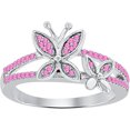 thumbnail image 1 of 925 Sterling Silver 14K White Gold Plating Round Cut Gemstone Pink Sapphire Butterfly Engagement Ring For Women, 1 of 1