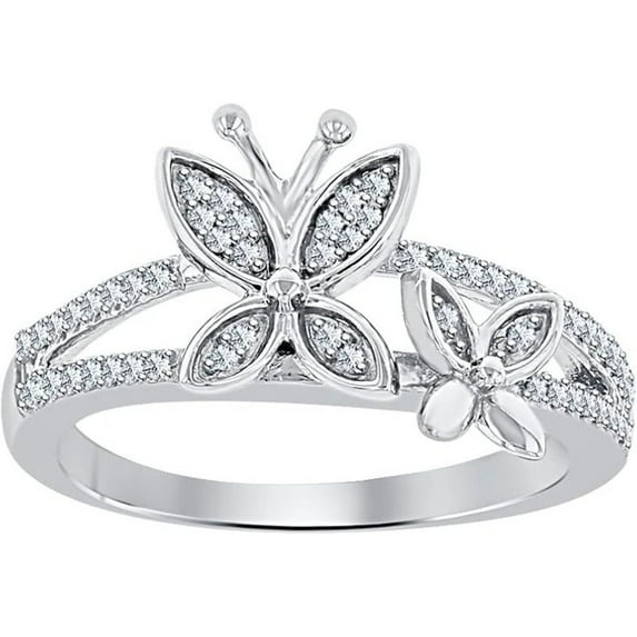 925 Sterling Silver 14K WhiteGold Plating Round Cut White Diamond Butterfly Engagement Ring For Women