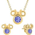 thumbnail image 1 of 925 Sterling Silver 14K Yellow Gold Finish Round Cut Blue tanzanite Gemstone Solitaire Cute Mouse Pendant Necklace & Earring Jewelry Set For Women, 1 of 1
