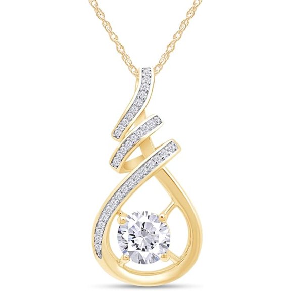 925 Sterling Silver 14K Yellow Gold Finish Round Cut Infinity Twisted Solitaire Pendant Necklace for Women