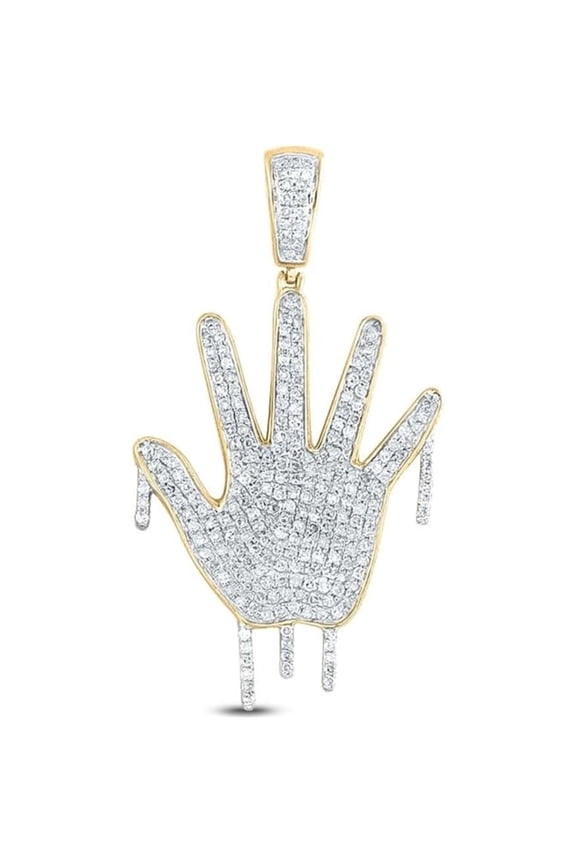 925 Sterling Silver 14K Yellow Gold Finish Round Cut White Diamond Rapper Hand 2 Inch Pendant For Men's