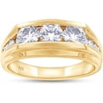 thumbnail image 1 of 925 Sterling Silver 14K Yellow Gold Finish Round Cut White Diamond Three Stone Men's Anniversary Wedding Band Ring, 1 of 1