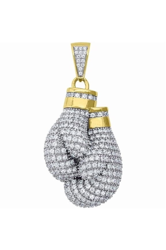 925 Sterling Silver 14K Yellow Gold Finish Round Cut White Diamond Trendy Rapper Hand 2 Inch Pendant For Men's