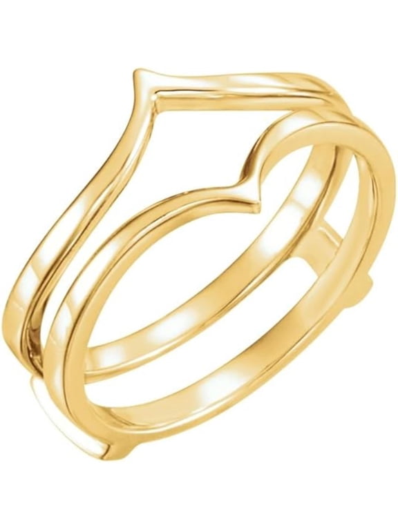 925 Sterling Silver 14K Yellow Gold Finish V Shape Polished Plain Enhancer Wrap Engagement Wedding Ring