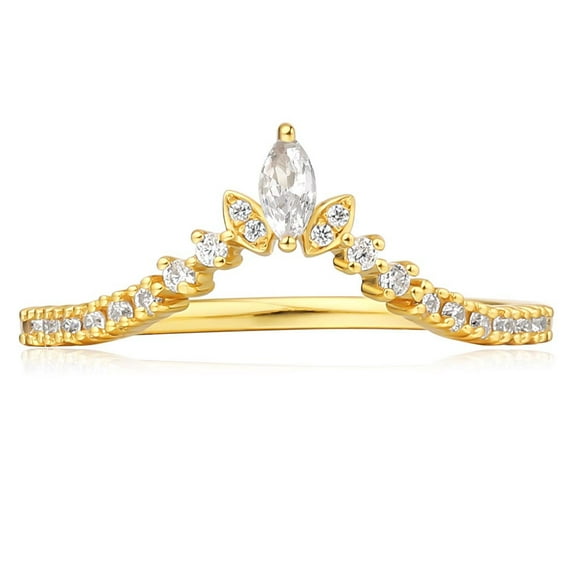 925 Sterling Silver 14K Yellow Gold Marquise Moissanite V Shaped Wedding ring for Women