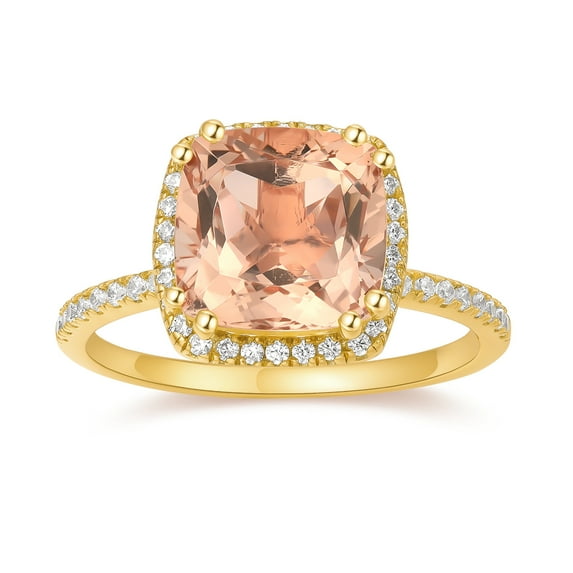 925 Sterling Silver 14K Yellow Gold Natural morganite Cushion Engagement Ring