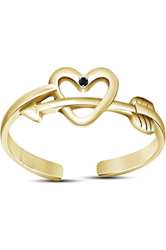 925 Sterling Silver 14K Yellow Gold Over Round Cut White Diamond Heart Arrow Design Adjustable Toe Ring for Women's