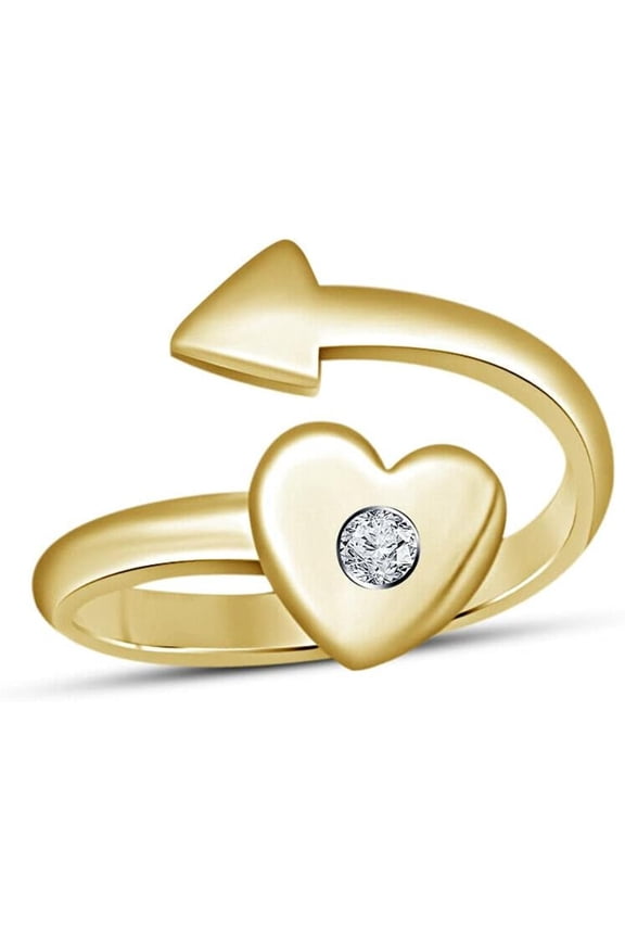 925 Sterling Silver 14K Yellow Gold Over Round Cut White Diamond Heart Bypass Adjustable Toe Ring for Women's