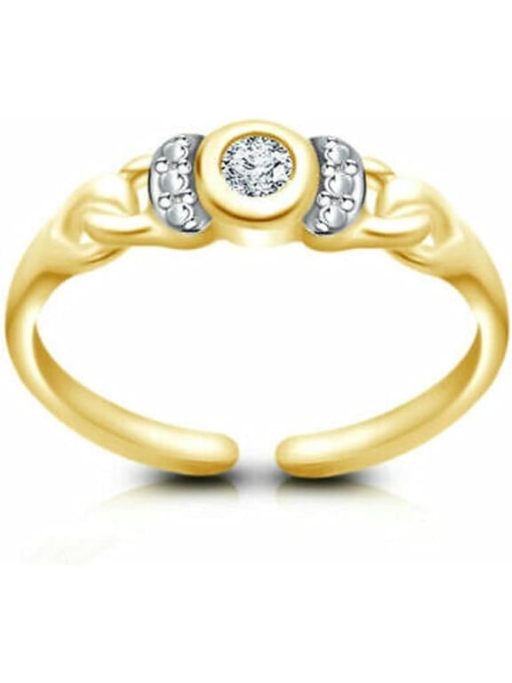 925 Sterling Silver 14K Yellow Gold Over Round Cut White Diamond Solitaire Design Adjustable Toe Ring for Women's