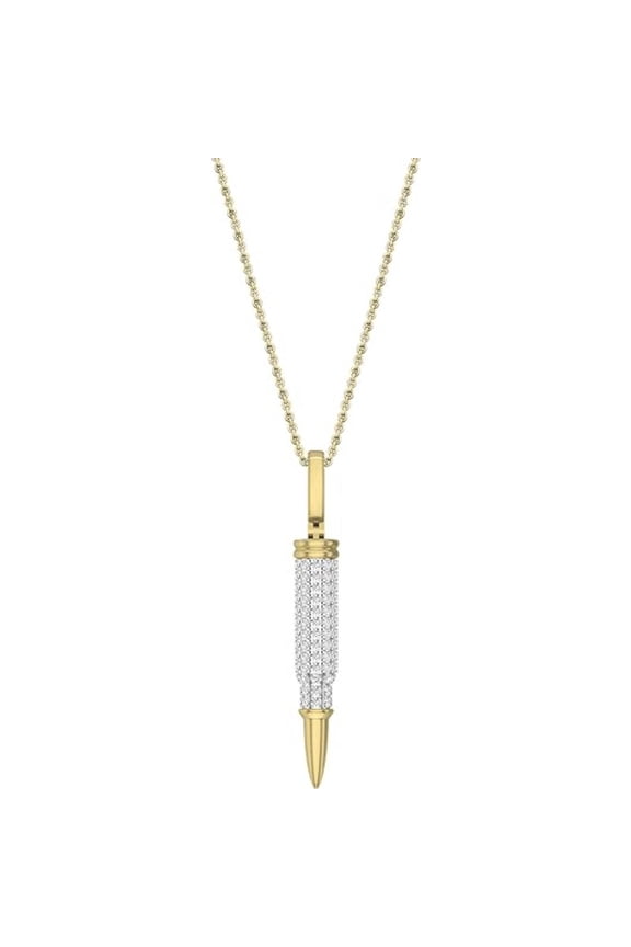 925 Sterling Silver 14K Yellow Gold Plated Round Cut Sparkling White Diamond Bullet Pendant Necklace For women