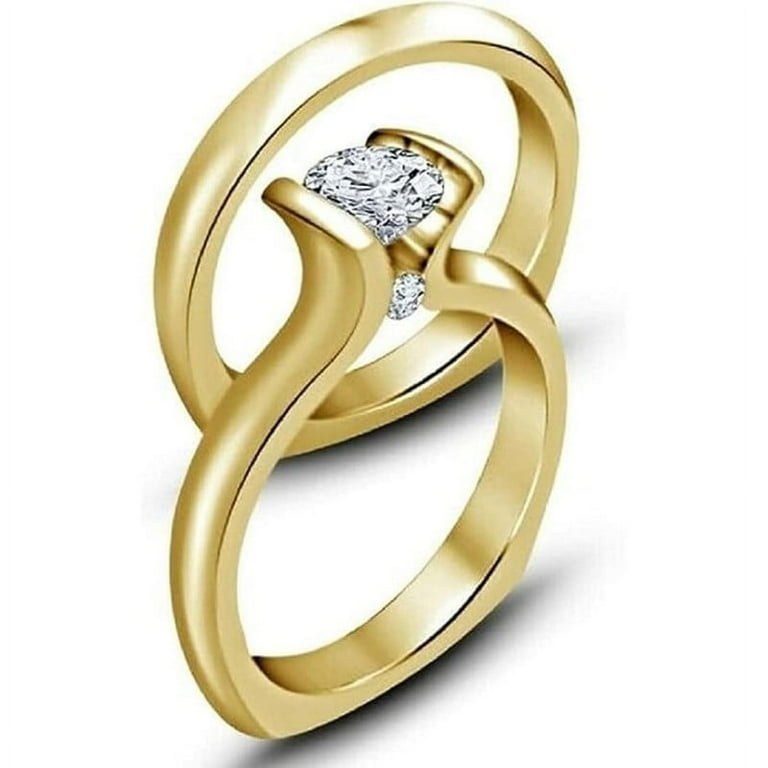 925 Sterling Silver 14K Yellow Gold Plated Round Cut White Diamond