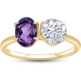 thumbnail image 1 of 925 Sterling Silver 14K Yellow Gold Plating Amethyst Oval Shape & Round Cut White Diamond Toi Et Moi 2-Stone Promise Wedding Engagement Ring For Women, 1 of 1