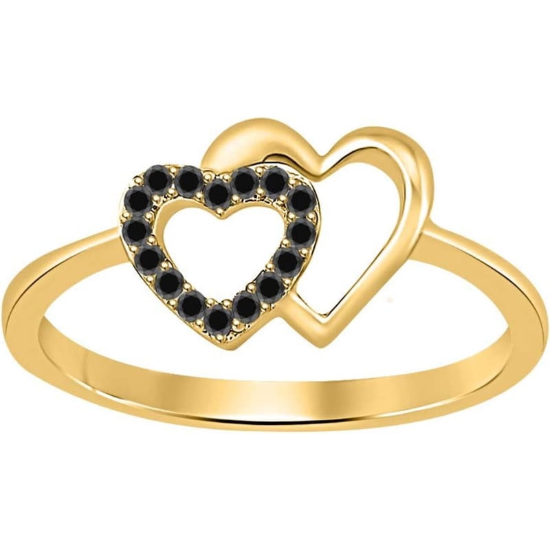 925 Sterling Silver 14K Yellow Gold Plating Round Cut Gemstone Black