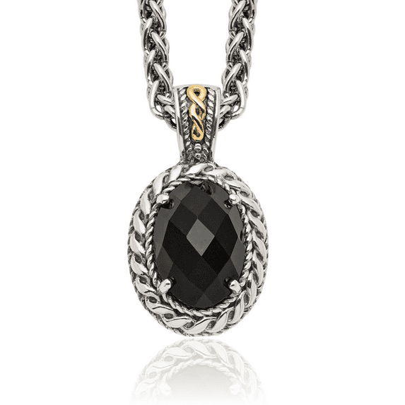 925 Sterling Silver Vintage Cut Black Onyx Chain Necklace Gemstone Pendant Charm