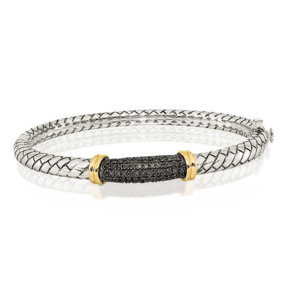 925 Sterling Silver Vintage Black Diamond Hinged Bangle Bracelet