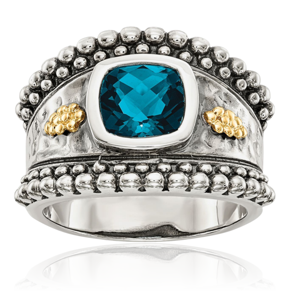 925 Sterling Silver Vintage Cushion-Cut London Blue Topaz Ring Gemstone Band