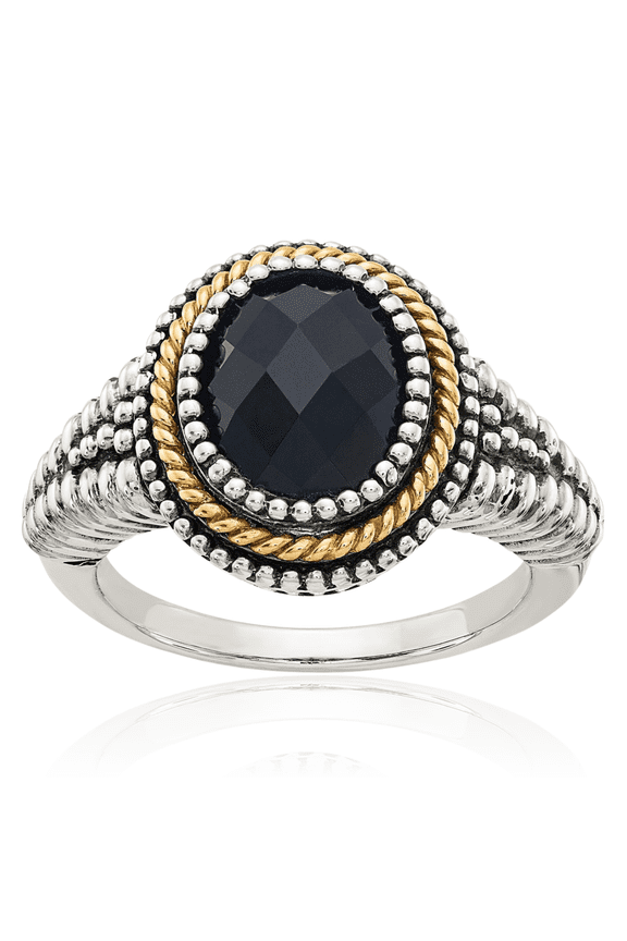 925 Sterling Silver Vintage Cut Black Onyx Ring