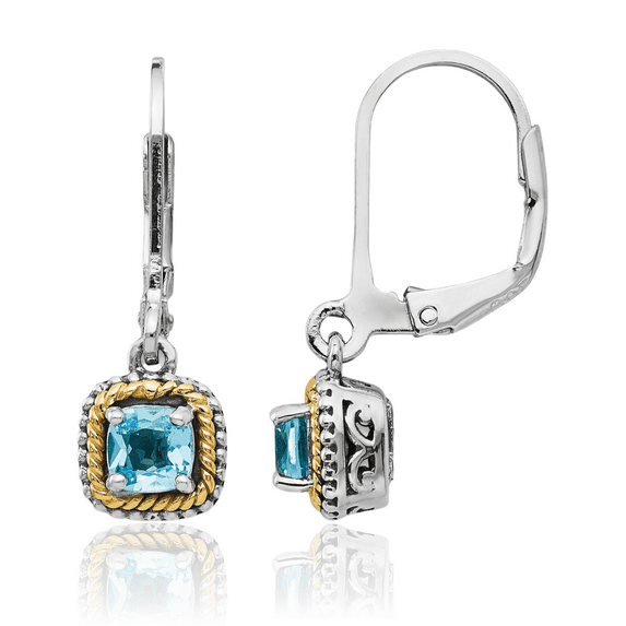 925 Sterling Silver Vintage Cushion-Cut Sky Blue Topaz Drop Dangle Earrings