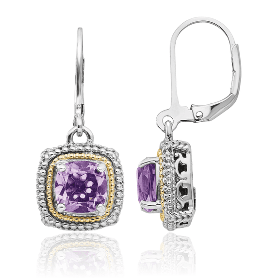 925 Sterling Silver Vintage Cushion-Cut Purple Amethyst Drop Dangle Earrings