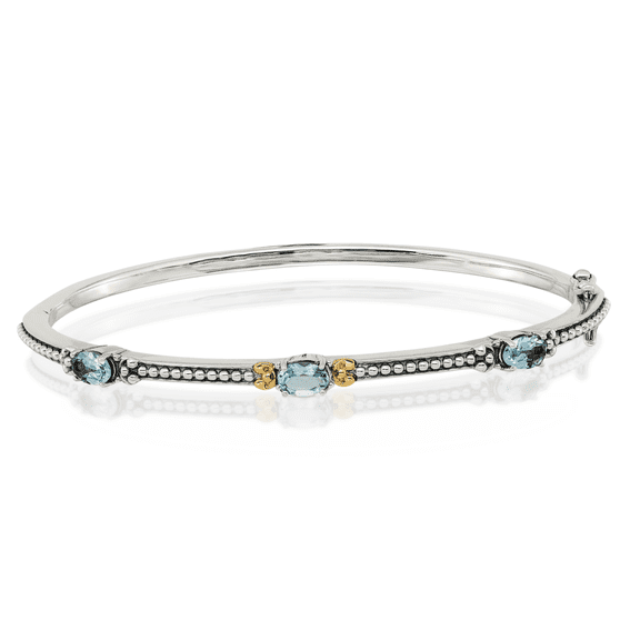 ICE CARATS 925 Sterling Silver Vintage 1.71 carat Blue Topaz Hinged Bangle Bracelet - 7.25 inch - Oval Cut, Natural, Prong Set Women's