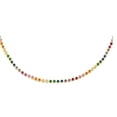 thumbnail image 1 of 925 Sterling Silver & 14k Gold plated Overlay 3MM Round Cut Simulated Rainbow Sapphire MultiColor Rainbow Elegant Tennis-Necklace, 1 of 2