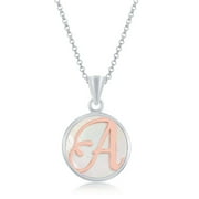 BEAUX BIJOUX 925 Sterling Silver 14k Rose Gold Plated Mother of Pearl Script Initial Personalized Circle Disk 18’’ Pendant Necklace Jewelry for Women or Teens (letter A)