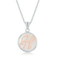 thumbnail image 1 of 925 Sterling Silver 14k Rose Gold Plated Mother of Pearl Script Initial Personalized Circle Disk 18’’ Pendant Necklace Jewelry for Women or Teens (letter H), 1 of 5