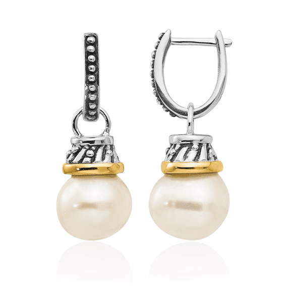 925 Sterling Silver Vintage 10mm Freshwater Cultured Pearl Medium Hoop Drop Dangle Earrings