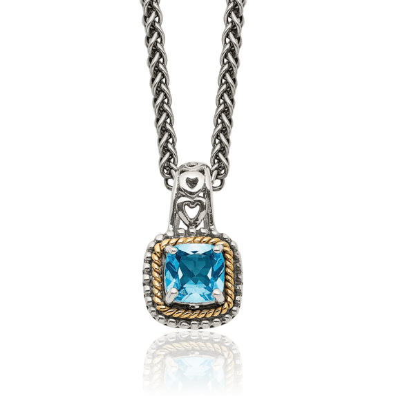 925 Sterling Silver Vintage Cushion-Cut Sky Blue Topaz Chain Necklace Gemstone Pendant Charm