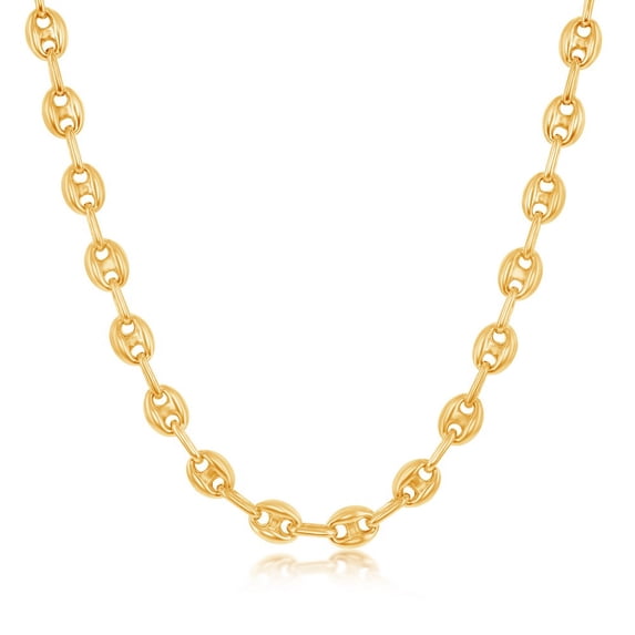 925 Sterling Silver/14kt Gold Plated 4mm/6mm Puffed Marina Anchor 7’’, 9’’, 16’’, 18’’, 20’’, 22’’, 24’’ Link Chain Necklace/Bracelets and Anklets Jewelry for Women or Teens Made in Italy (7'')