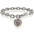 thumbnail image 1 of 925 Sterling Silver Vintage Purple Amethyst Heart Link Chain Charm Bracelet, 1 of 6