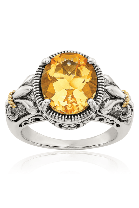 925 Sterling Silver Vintage Oval Yellow Orange Citrine Ring Gemstone Band