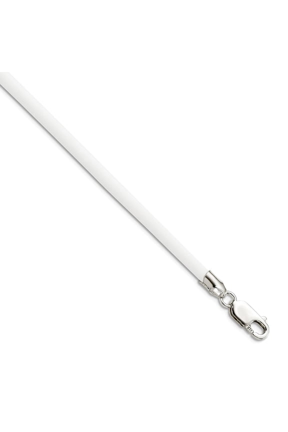 925 Sterling Silver 16 Inch 3mm White Rubber Cord Necklace Lobster Claw Pendant Necklace for Women