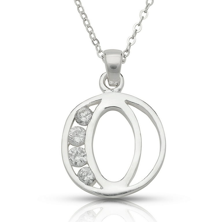925 Sterling Silver 16 Inch CZ Cubic Zirconia Simulated Diamond A Z Initial  Monogram Necklace (15mm X 25mm) Initial: O I