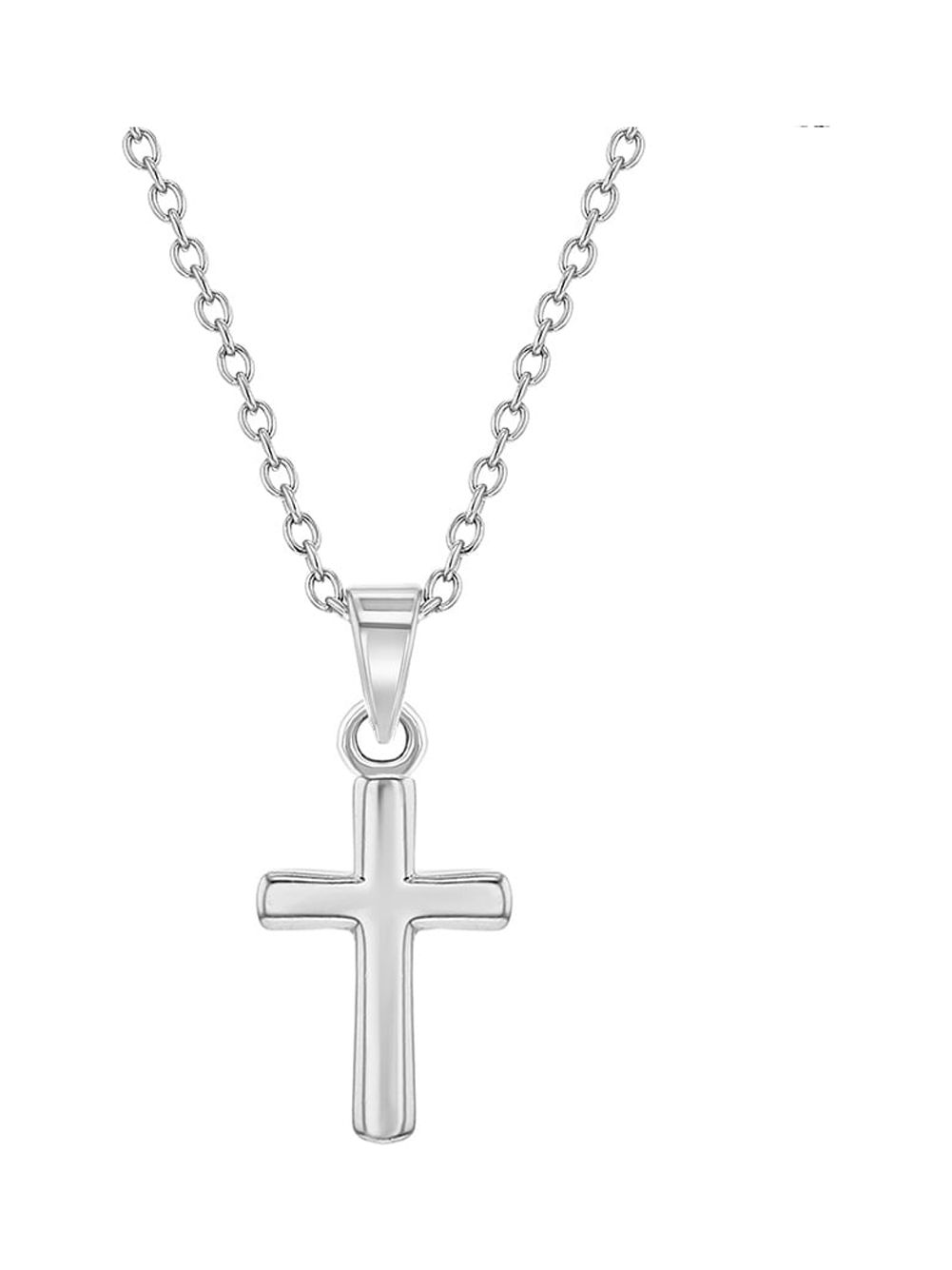 925 Sterling Silver 16" Little Cross Pendant Necklace for Children