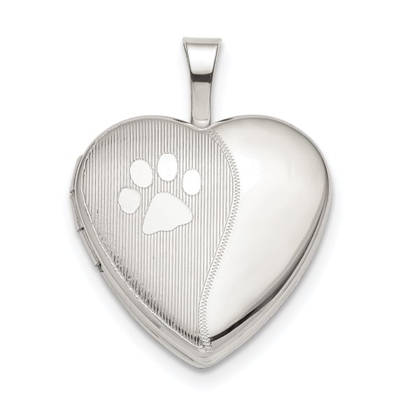 925 Sterling Silver 16mm Paw Print Heart Locket