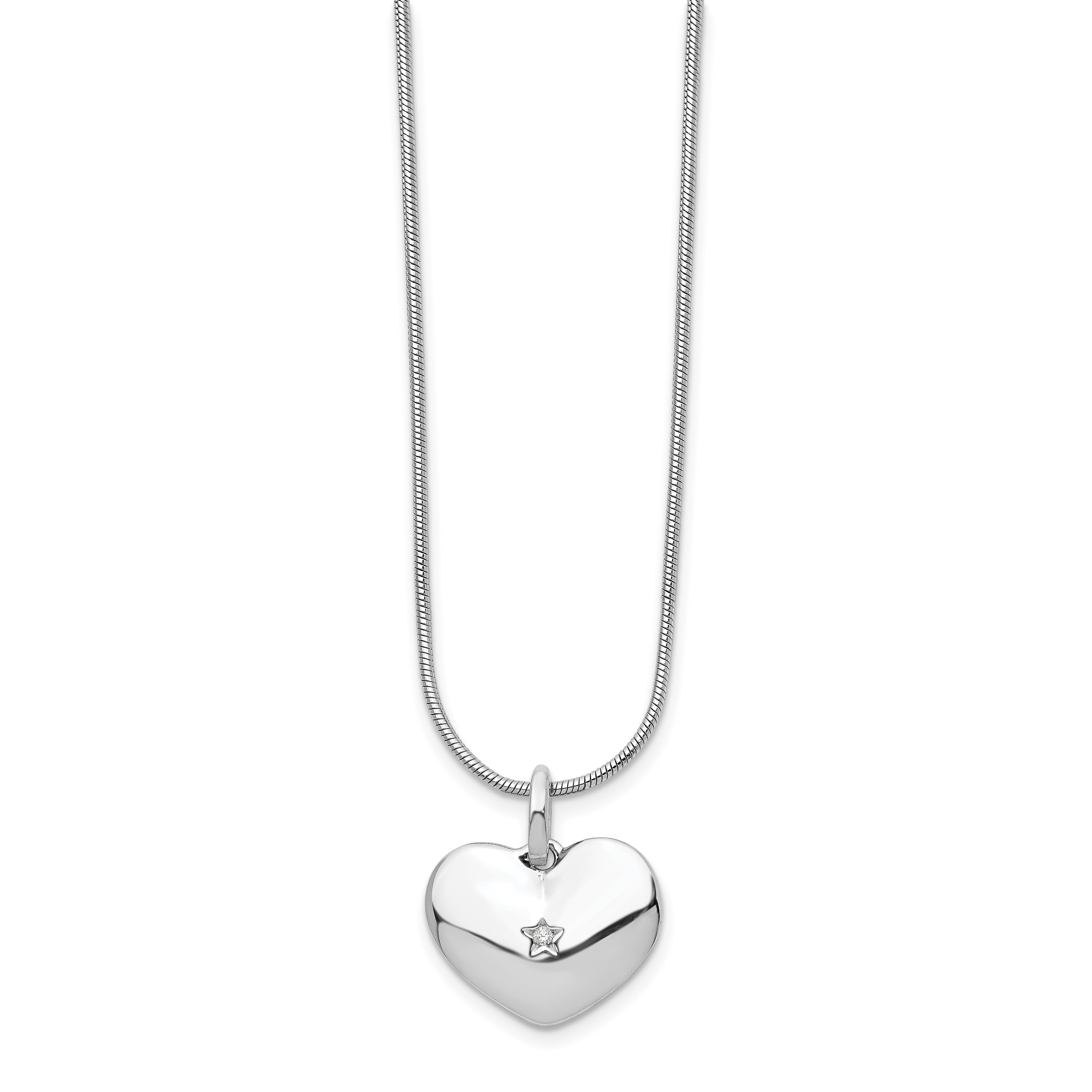 925 Sterling Silver 18 Inch Diamond Heart Chain Necklace 2 Extender