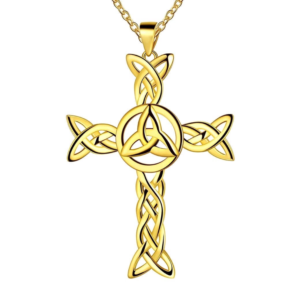 Hipunk 925 Sterling Silver 18K Gold Plated Celtic Cross Necklace for Women Men Trinity Triquetra Knot Pendant Necklace Irish Religious Jewelry Fathers Day Gift
