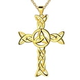thumbnail image 1 of Hipunk 925 Sterling Silver 18K Gold Plated Celtic Cross Necklace for Women Men Trinity Triquetra Knot Pendant Necklace Irish Religious Jewelry Fathers Day Gift, 1 of 9