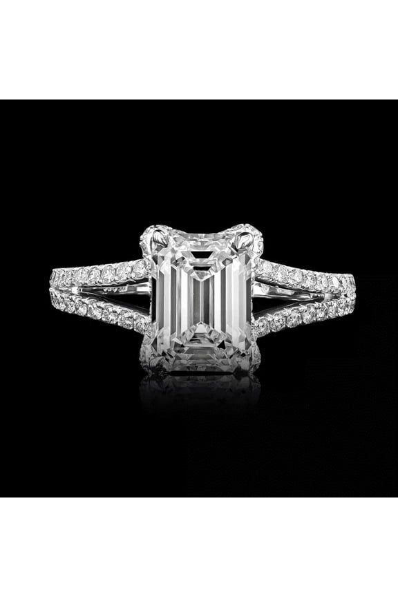 925 Sterling Silver 18K Rose Gold Engagement Ring IGI GIA Lab Grown Diamond Emerald Cut 2.70 Ct 18K Band
