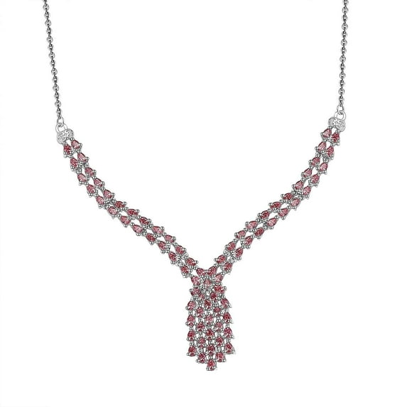 Pink Zirconia 925 Sterling Silver Rhodium Plated Waterfall Necklace for Women Jewelry Birthday Christmas Gifts Size 18" Ct 5.13
