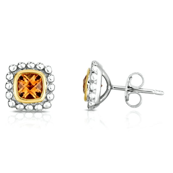 925 Sterling Silver 18k Gold and Polished Quadra Earrings With Push Back Clasp Stud Earring for Women
