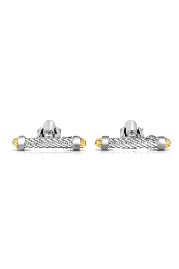 925 Sterling Silver 18k Gold and Sparkle-Cut/ Textured Italian Cable Cuff Bracelet Link Cuff Link for Men