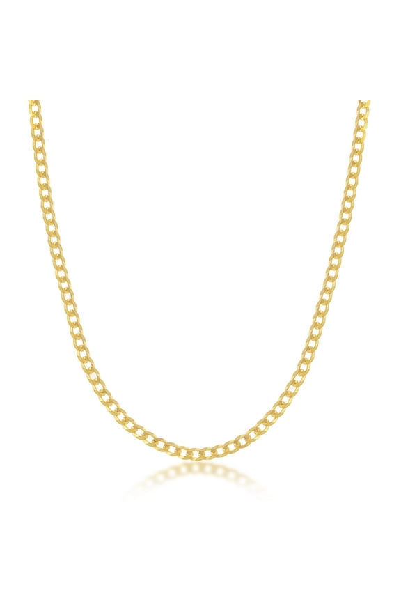 925 Sterling Silver 18k Yellow Gold Plated 3mm Solid Diamond-Cut Cuban Curb Link Chain 18", 20", 22", 24" Necklace Jewelry for Men, Women & Unisex, or Teens Made in Italy Length 20